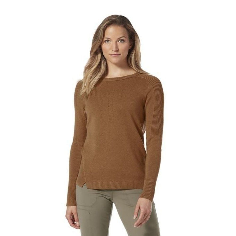 JM Collection Womens Khaki Long Sleeve Round Neck Pullover Sweater Size PXL